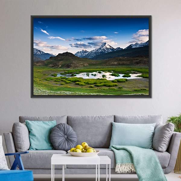 Himalayas Lake In Summer Time Canvas Wall Art-3 Horizontal-Gallery Wrap-25" x 16"-Tiaracle
