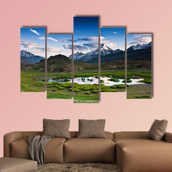 Himalayas Lake In Summer Time Canvas Wall Art-5 Pop-Gallery Wrap-47" x 32"-Tiaracle