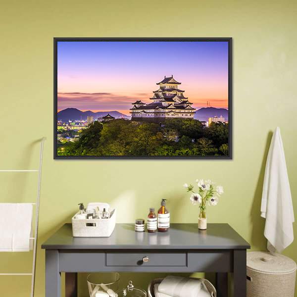Himeji Castle Japan Canvas Wall Art-1 Piece-Floating Frame-24" x 16"-Tiaracle