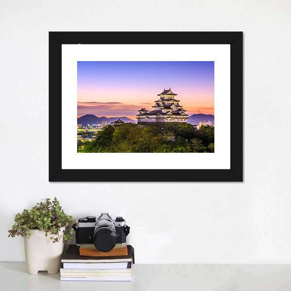 Himeji Castle Japan Canvas Wall Art-1 Piece-Framed Print-20" x 16"-Tiaracle