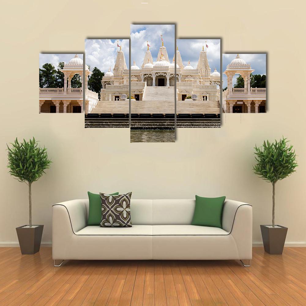 Hindu Temple Atlanta Canvas Wall Art-5 Star-Gallery Wrap-62" x 32"-Tiaracle