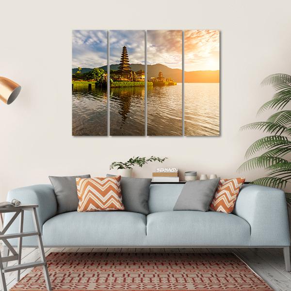 Hindu Temple On Bratan Lake Canvas Wall Art-4 Horizontal-Gallery Wrap-34" x 24"-Tiaracle