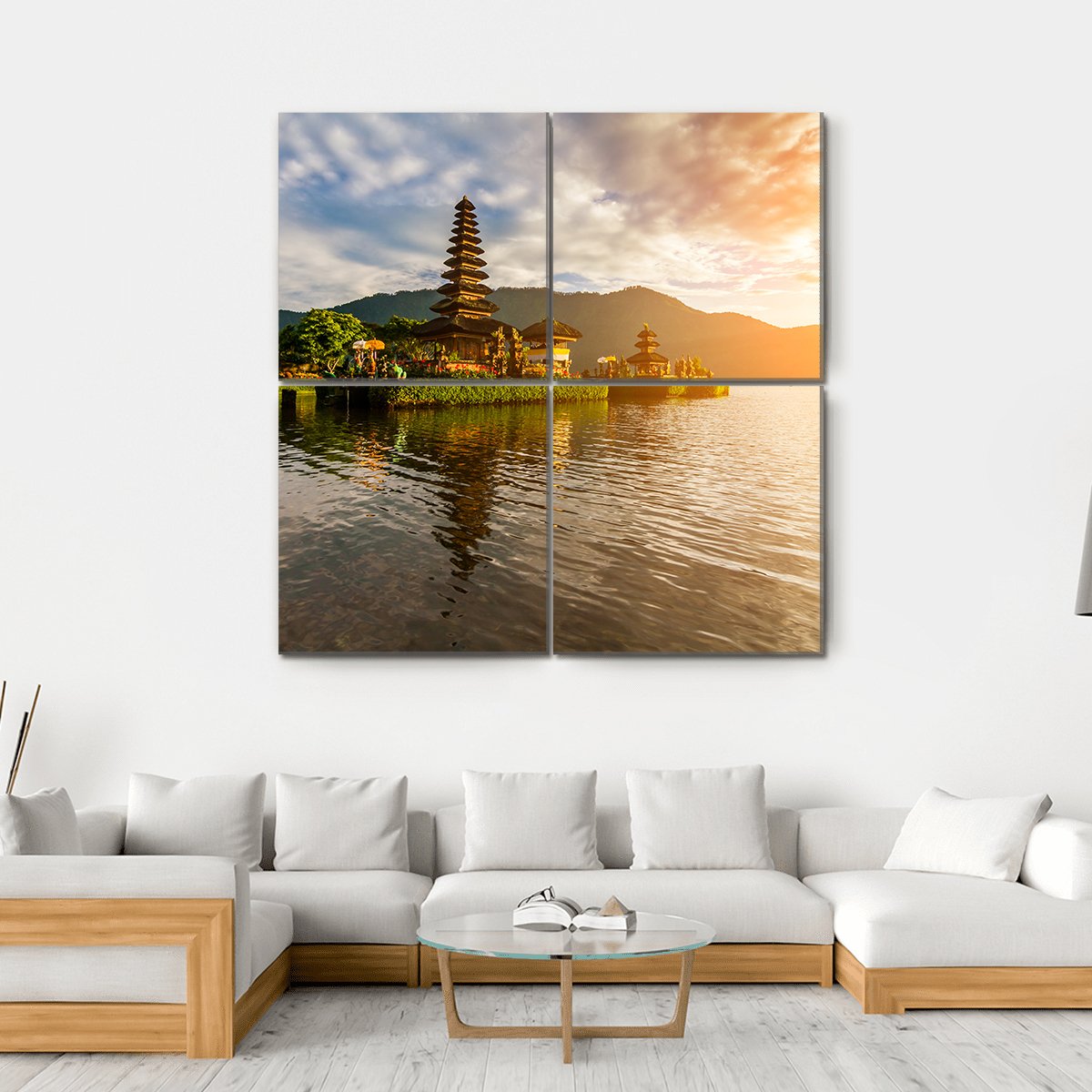 Hindu Temple On Bratan Lake Canvas Wall Art-4 Square-Gallery Wrap-17" x 17"-Tiaracle