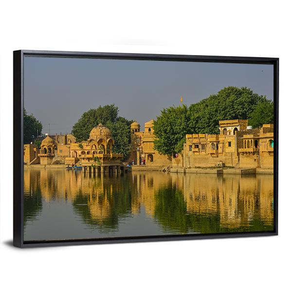 Hindu Temples In Jaisalmer Canvas Wall Art-3 Horizontal-Gallery Wrap-25" x 16"-Tiaracle