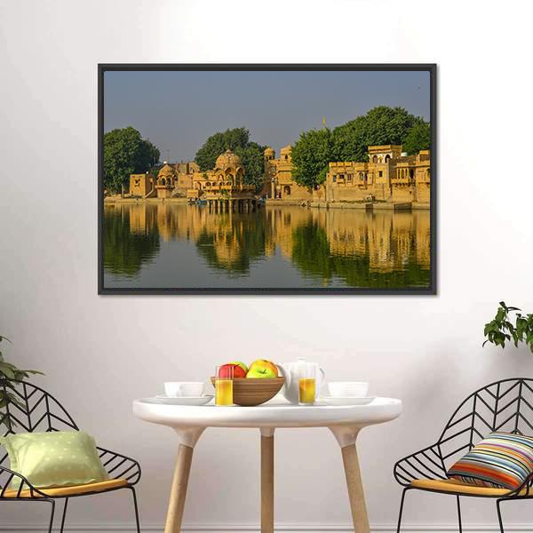 Hindu Temples In Jaisalmer Canvas Wall Art-3 Horizontal-Gallery Wrap-25" x 16"-Tiaracle