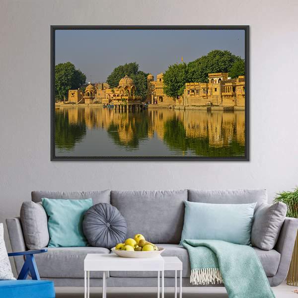 Hindu Temples In Jaisalmer Canvas Wall Art-3 Horizontal-Gallery Wrap-25" x 16"-Tiaracle