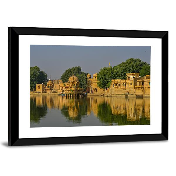 Hindu Temples In Jaisalmer Canvas Wall Art-3 Horizontal-Gallery Wrap-25" x 16"-Tiaracle