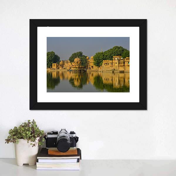 Hindu Temples In Jaisalmer Canvas Wall Art-1 Piece-Framed Print-20" x 16"-Tiaracle