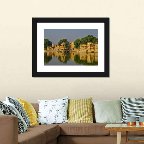 Hindu Temples In Jaisalmer Canvas Wall Art-3 Horizontal-Gallery Wrap-25" x 16"-Tiaracle