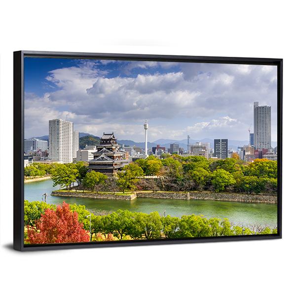 Hiroshima City Skyline At The Castle Canvas Wall Art-3 Horizontal-Gallery Wrap-25" x 16"-Tiaracle