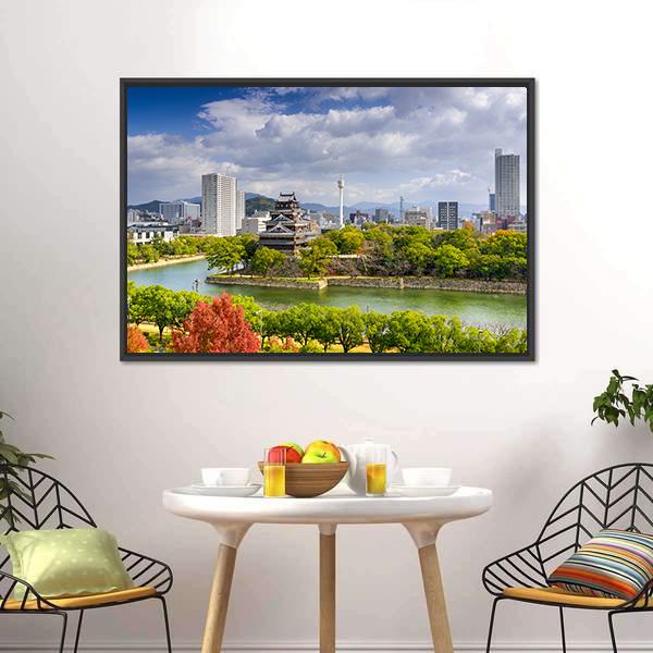 Hiroshima City Skyline At The Castle Canvas Wall Art-3 Horizontal-Gallery Wrap-25" x 16"-Tiaracle
