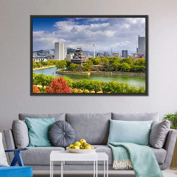 Hiroshima City Skyline At The Castle Canvas Wall Art-3 Horizontal-Gallery Wrap-25" x 16"-Tiaracle
