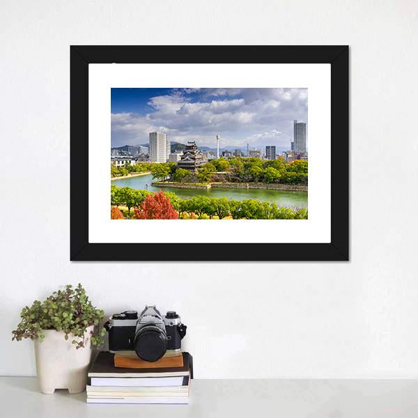 Hiroshima City Skyline At The Castle Canvas Wall Art-1 Piece-Framed Print-20" x 16"-Tiaracle
