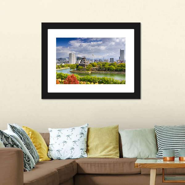 Hiroshima City Skyline At The Castle Canvas Wall Art-3 Horizontal-Gallery Wrap-25" x 16"-Tiaracle