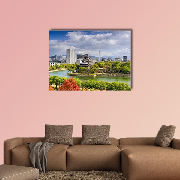 Hiroshima City Skyline At The Castle Canvas Wall Art-1 Piece-Gallery Wrap-48" x 32"-Tiaracle