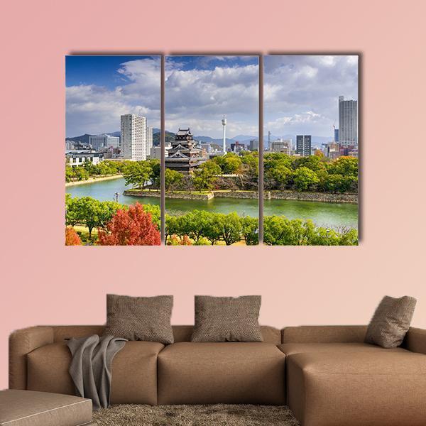 Hiroshima City Skyline At The Castle Canvas Wall Art-3 Horizontal-Gallery Wrap-37" x 24"-Tiaracle