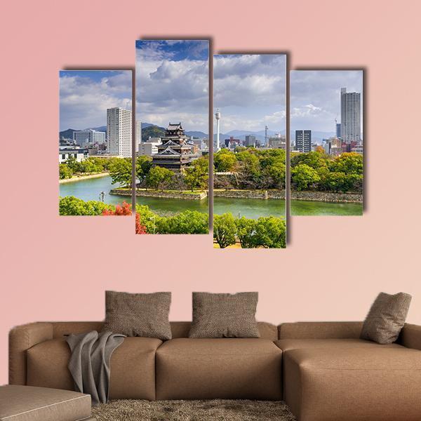 Hiroshima City Skyline At The Castle Canvas Wall Art-4 Pop-Gallery Wrap-50" x 32"-Tiaracle
