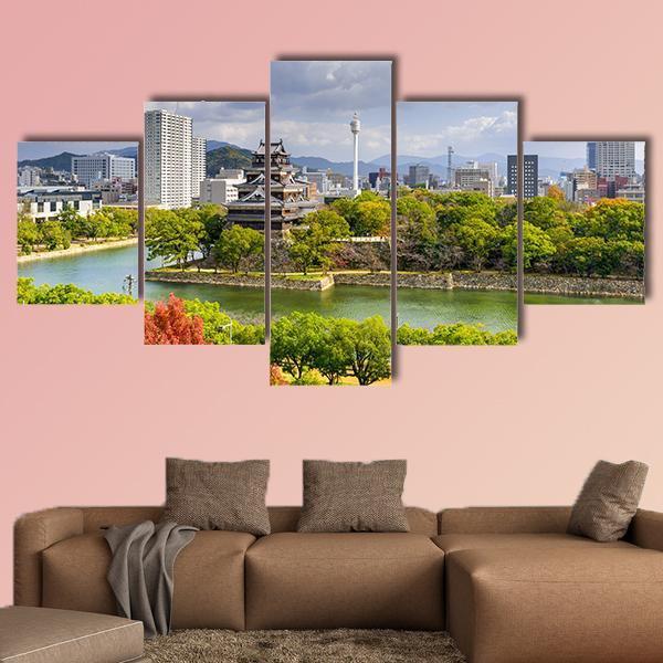 Hiroshima City Skyline At The Castle Canvas Wall Art-5 Pop-Gallery Wrap-47" x 32"-Tiaracle