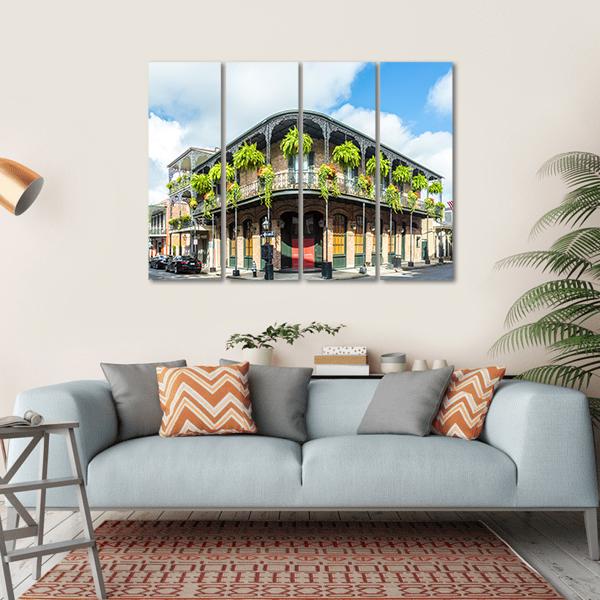 Historic Building In French Quarter Canvas Wall Art-4 Horizontal-Gallery Wrap-34" x 24"-Tiaracle