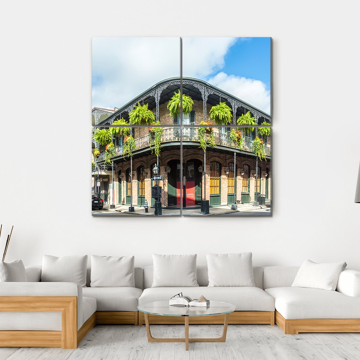 Historic Building In French Quarter Canvas Wall Art-4 Square-Gallery Wrap-17" x 17"-Tiaracle