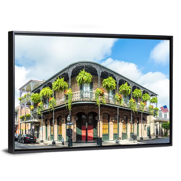 Historic Building In French Quarter Canvas Wall Art-3 Horizontal-Gallery Wrap-25" x 16"-Tiaracle