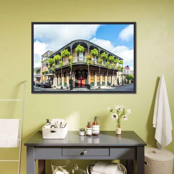 Historic Building In French Quarter Canvas Wall Art-1 Piece-Floating Frame-24" x 16"-Tiaracle
