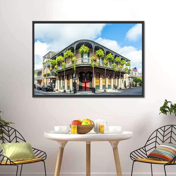 Historic Building In French Quarter Canvas Wall Art-3 Horizontal-Gallery Wrap-25" x 16"-Tiaracle