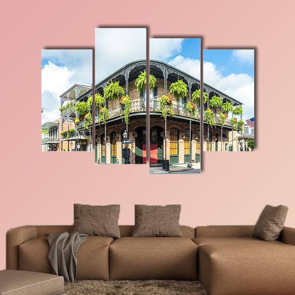 Historic Building In French Quarter Canvas Wall Art-4 Pop-Gallery Wrap-50" x 32"-Tiaracle