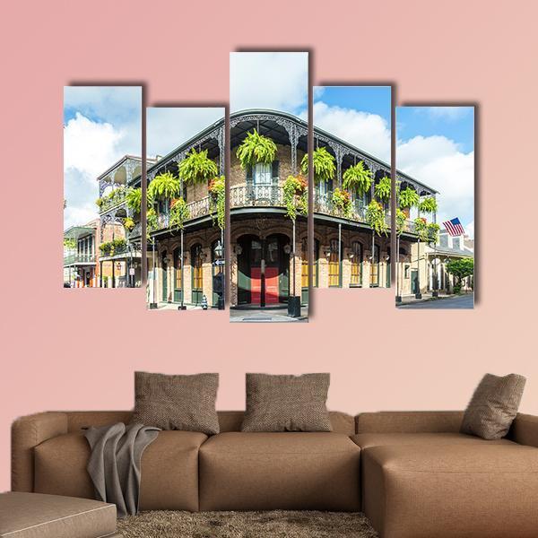 Historic Building In French Quarter Canvas Wall Art-5 Pop-Gallery Wrap-47" x 32"-Tiaracle