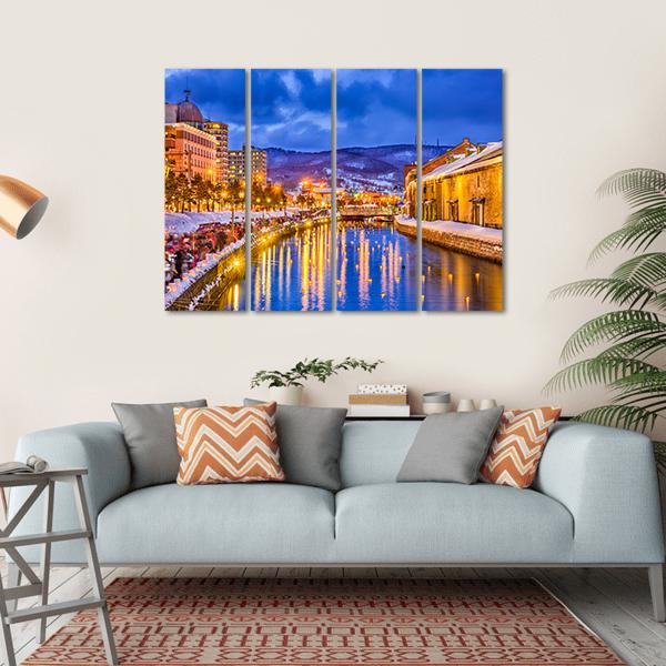Historic Canal In Winter Japan Canvas Wall Art-4 Horizontal-Gallery Wrap-34" x 24"-Tiaracle