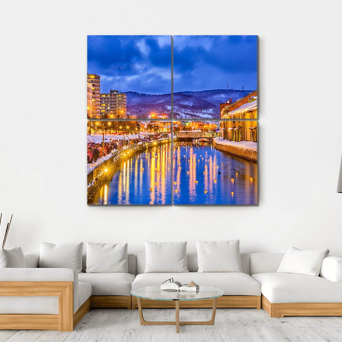 Historic Canal In Winter Japan Canvas Wall Art-4 Square-Gallery Wrap-17" x 17"-Tiaracle