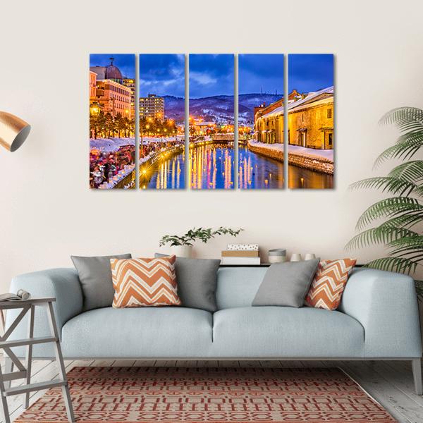 Historic Canal In Winter Japan Canvas Wall Art-5 Horizontal-Gallery Wrap-22" x 12"-Tiaracle