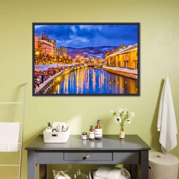 Historic Canal In Winter Japan Canvas Wall Art-1 Piece-Floating Frame-24" x 16"-Tiaracle