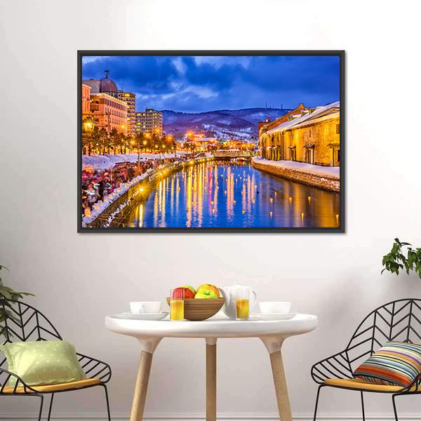 Historic Canal In Winter Japan Canvas Wall Art-5 Horizontal-Gallery Wrap-22" x 12"-Tiaracle