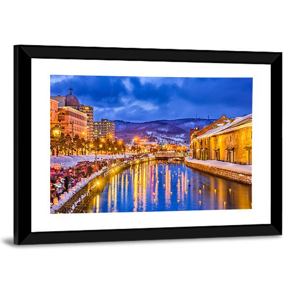 Historic Canal In Winter Japan Canvas Wall Art-5 Horizontal-Gallery Wrap-22" x 12"-Tiaracle