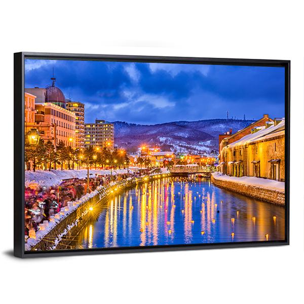 Historic Canal In Winter Japan Canvas Wall Art-5 Horizontal-Gallery Wrap-22" x 12"-Tiaracle