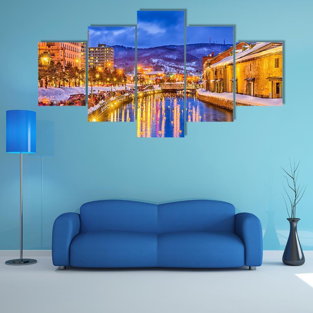 Historic Canal In Winter Japan Canvas Wall Art-5 Star-Gallery Wrap-62" x 32"-Tiaracle