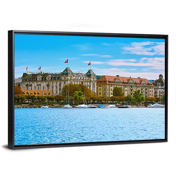 Historic Center Of Zurich Canvas Wall Art-3 Horizontal-Gallery Wrap-25" x 16"-Tiaracle