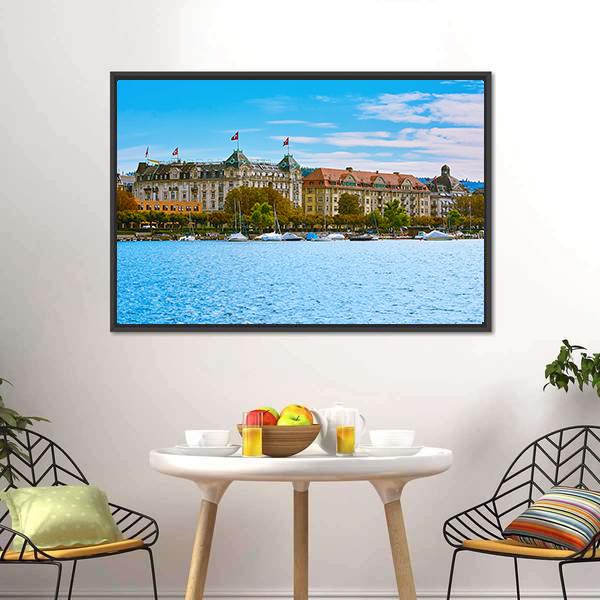 Historic Center Of Zurich Canvas Wall Art-3 Horizontal-Gallery Wrap-25" x 16"-Tiaracle