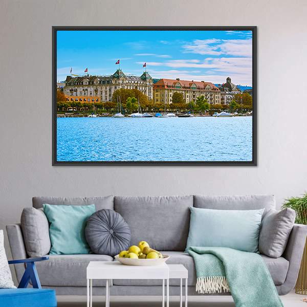 Historic Center Of Zurich Canvas Wall Art-3 Horizontal-Gallery Wrap-25" x 16"-Tiaracle