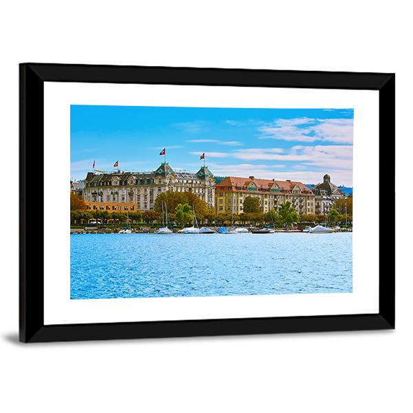 Historic Center Of Zurich Canvas Wall Art-3 Horizontal-Gallery Wrap-25" x 16"-Tiaracle