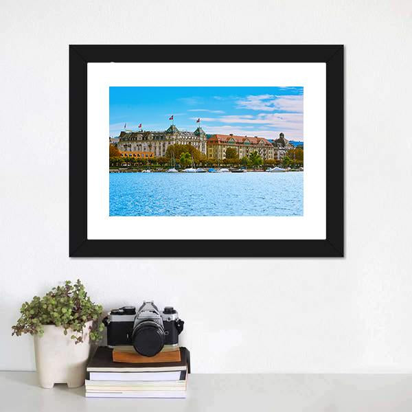 Historic Center Of Zurich Canvas Wall Art-1 Piece-Framed Print-20" x 16"-Tiaracle