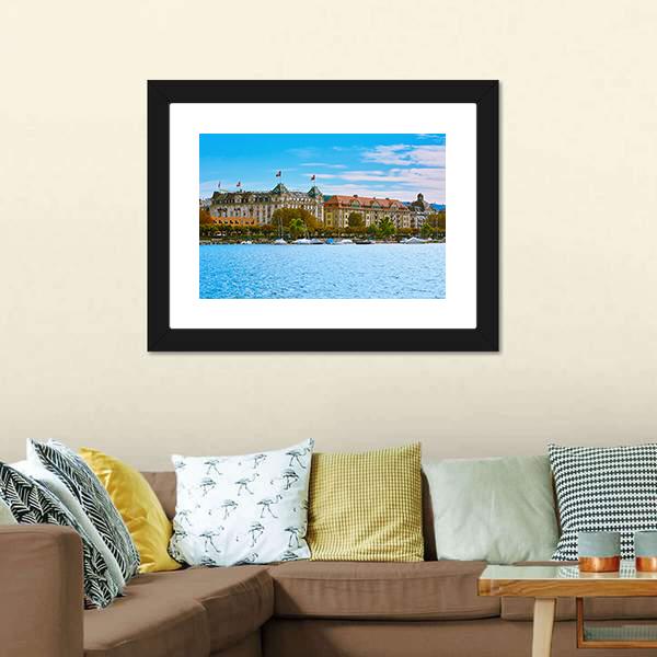 Historic Center Of Zurich Canvas Wall Art-3 Horizontal-Gallery Wrap-25" x 16"-Tiaracle