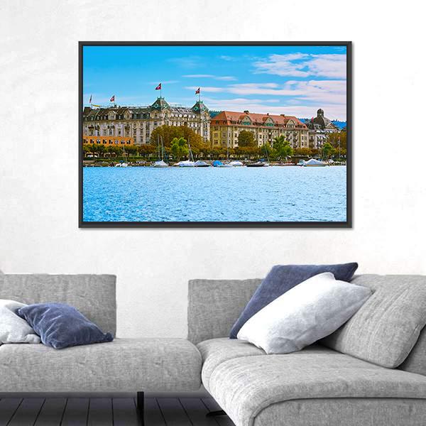 Historic Center Of Zurich Panoramic Canvas Wall Art-1 Piece-36" x 12"-Tiaracle