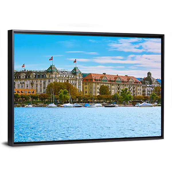 Historic Center Of Zurich Panoramic Canvas Wall Art-1 Piece-36" x 12"-Tiaracle