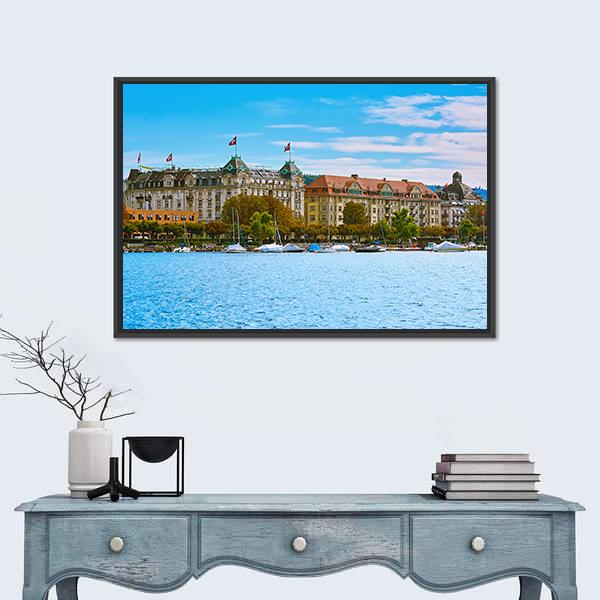 Historic Center Of Zurich Panoramic Canvas Wall Art-1 Piece-36" x 12"-Tiaracle