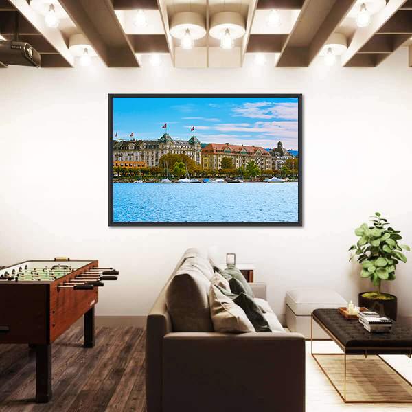 Historic Center Of Zurich Panoramic Canvas Wall Art-1 Piece-36" x 12"-Tiaracle