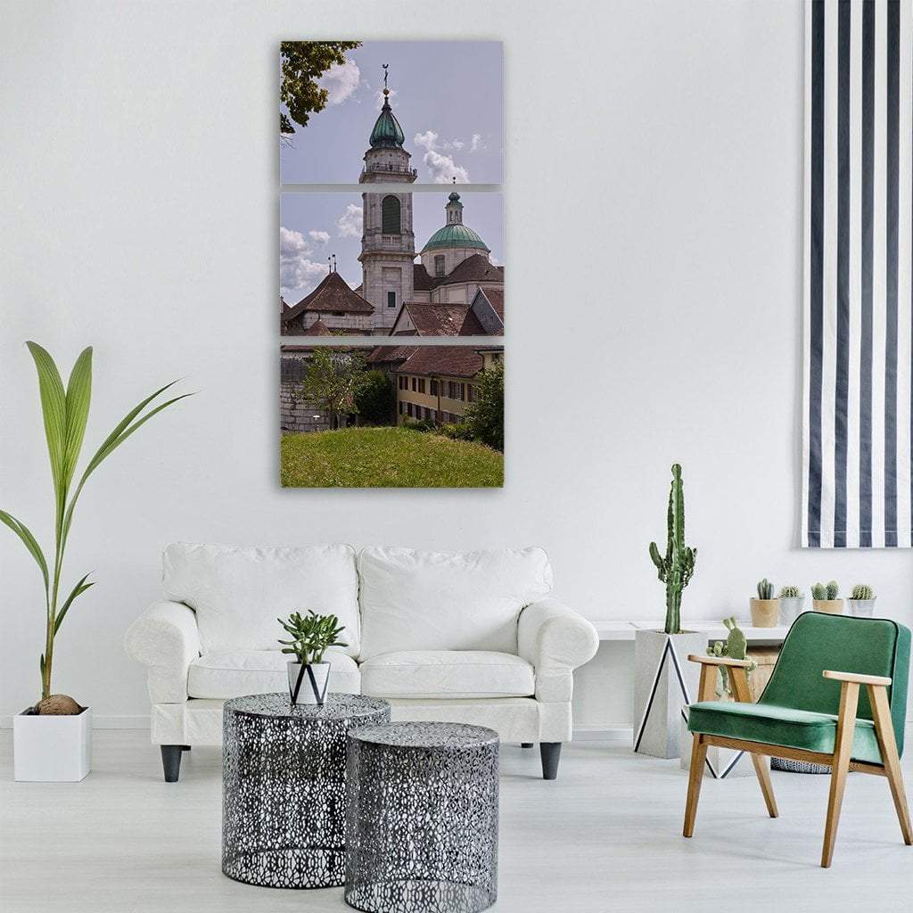 Steeple Church In Switzerland Vertical Canvas Wall Art-3 Vertical-Gallery Wrap-12" x 25"-Tiaracle