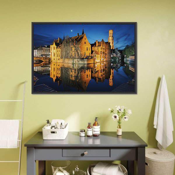 Historic City Center Of Brugge Canvas Wall Art-1 Piece-Floating Frame-24" x 16"-Tiaracle