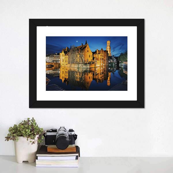Historic City Center Of Brugge Canvas Wall Art-1 Piece-Framed Print-20" x 16"-Tiaracle
